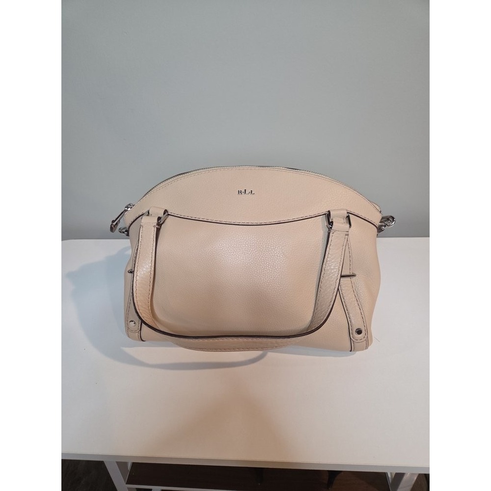 Ralph Lauren Lauren Satchel Handbag Cream Pebble Leather Crossbody Medium Bag